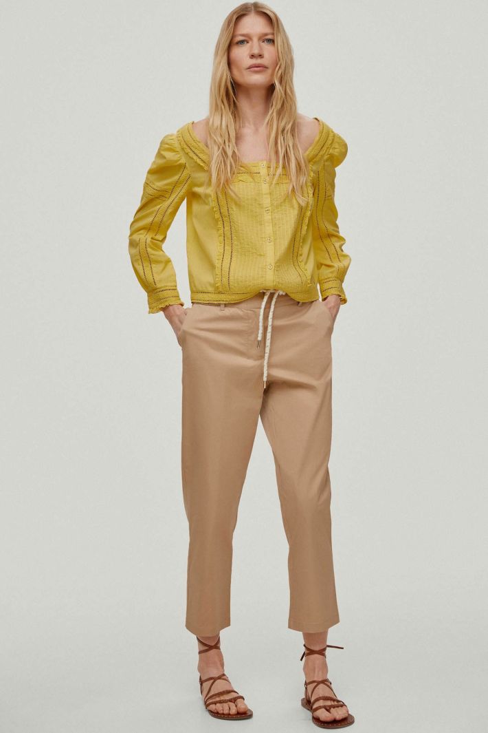 Women Pedro del Hierro Trousers | Slim Fit Poplin Trousers Beige