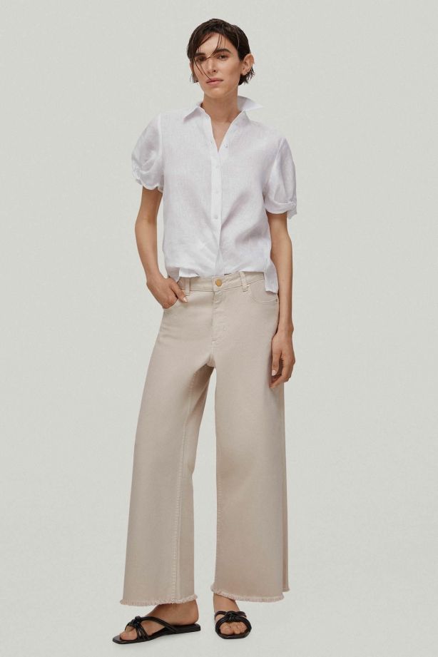 Women Pedro del Hierro Trousers | Wide Leg Cropped 5-Pocket Jeans Beige