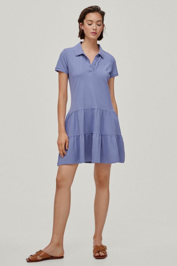 Women Pedro del Hierro Polos | Short-Sleeved Ruffle Polo Shirt Dress Blue